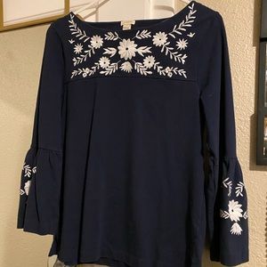 J Crew Long Sleeve Embroidered Top